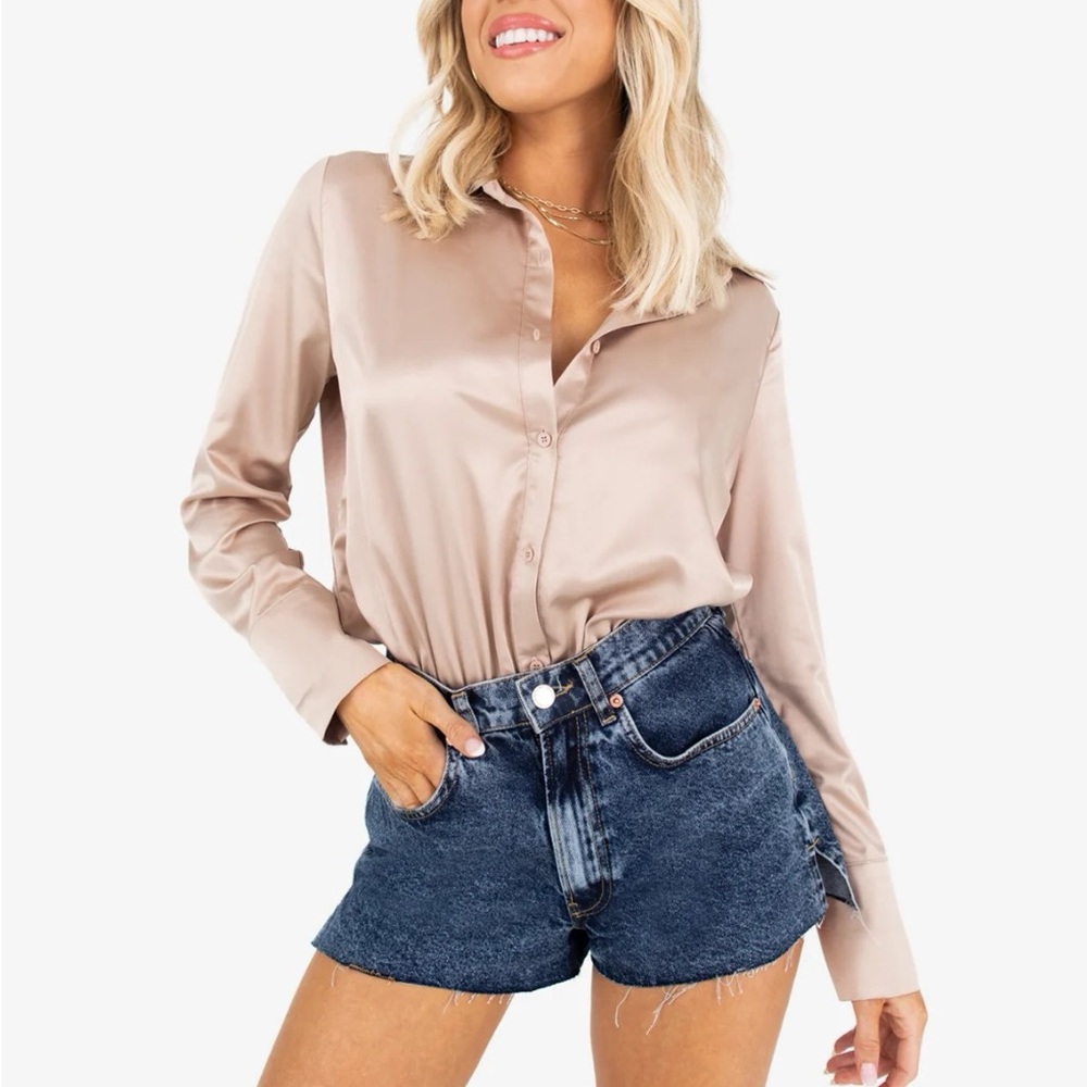 Kittenish Champagne Toast Button down Body Suit
